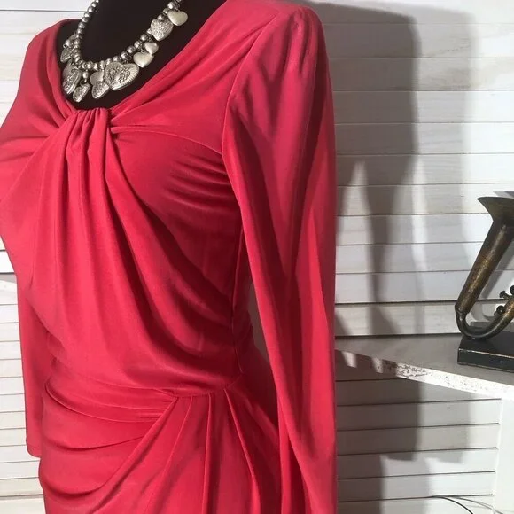 Ralph Lauren Midi Faux Wrap Sheath Dress Dark Pink Size Small - Picture 10 of 12